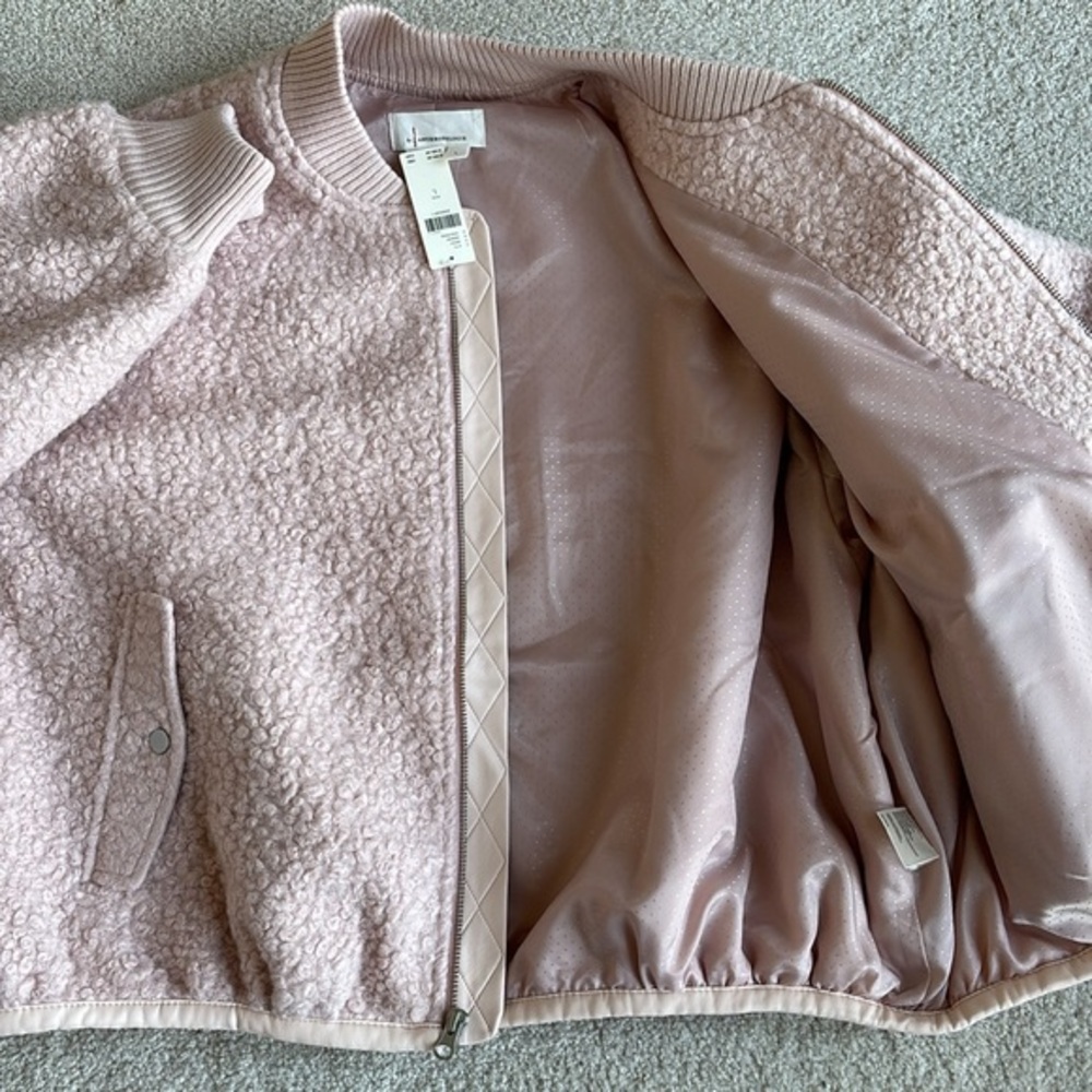 Anthropologie Pink Rose Sherpa Fleece Full Zip Lined Jacket Women Size Large - Picture 6 of 15